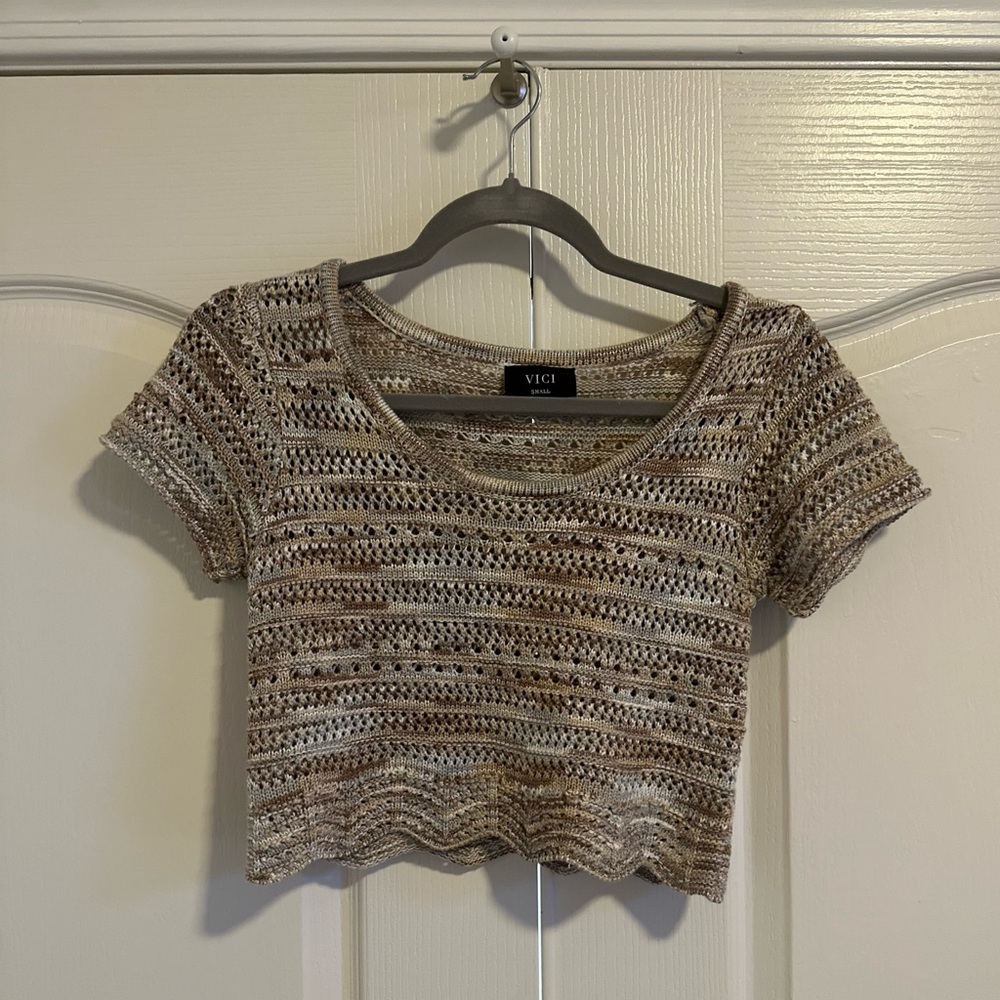 Vici Women's Brown Cropped Crochet Top